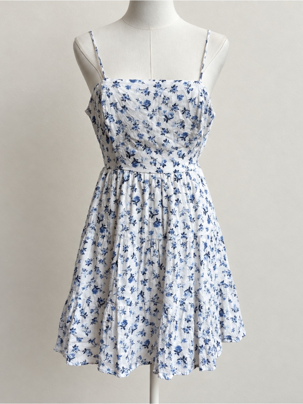 Lulus Floral Mini Dress Womens S Blue White Open Back Summer Vacation Party